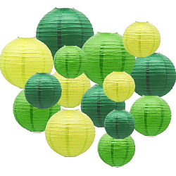 Набор подвесные фонарики 15 шт  салатовый+зеленый+т.зеленый